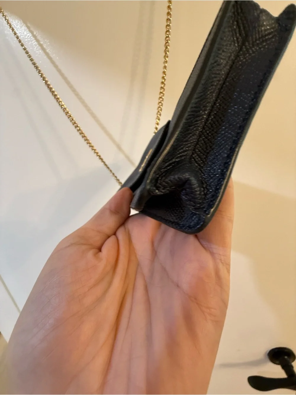 Coach Black Crossgrain Leather Phone Crossbody Gold Chain
